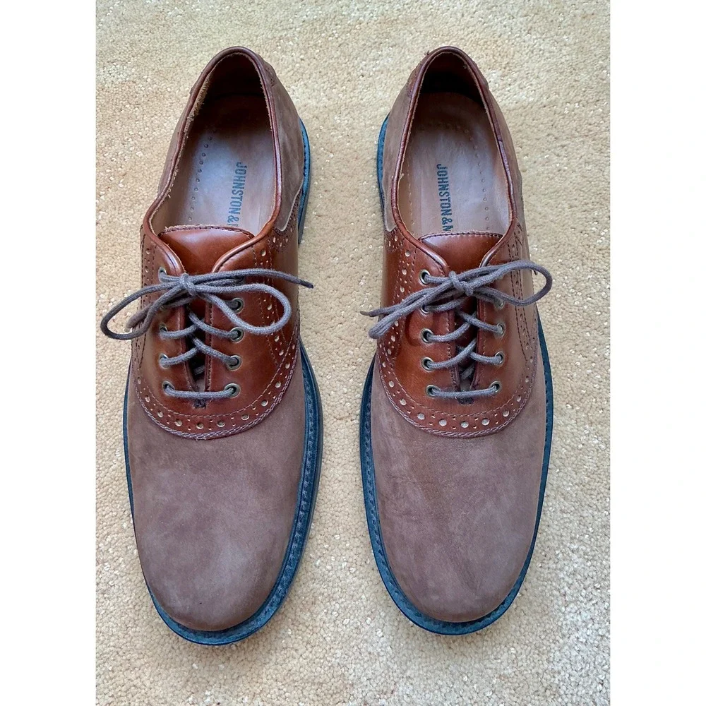 Johnston & Murphy Mens Saddle Classic‎ Brown Suede Leather Oxford Lace Up Sz9M